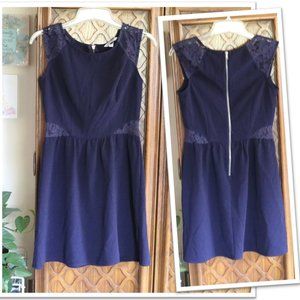 3/$15 Speechless Navy Lace Trim Skater Dress - Size S